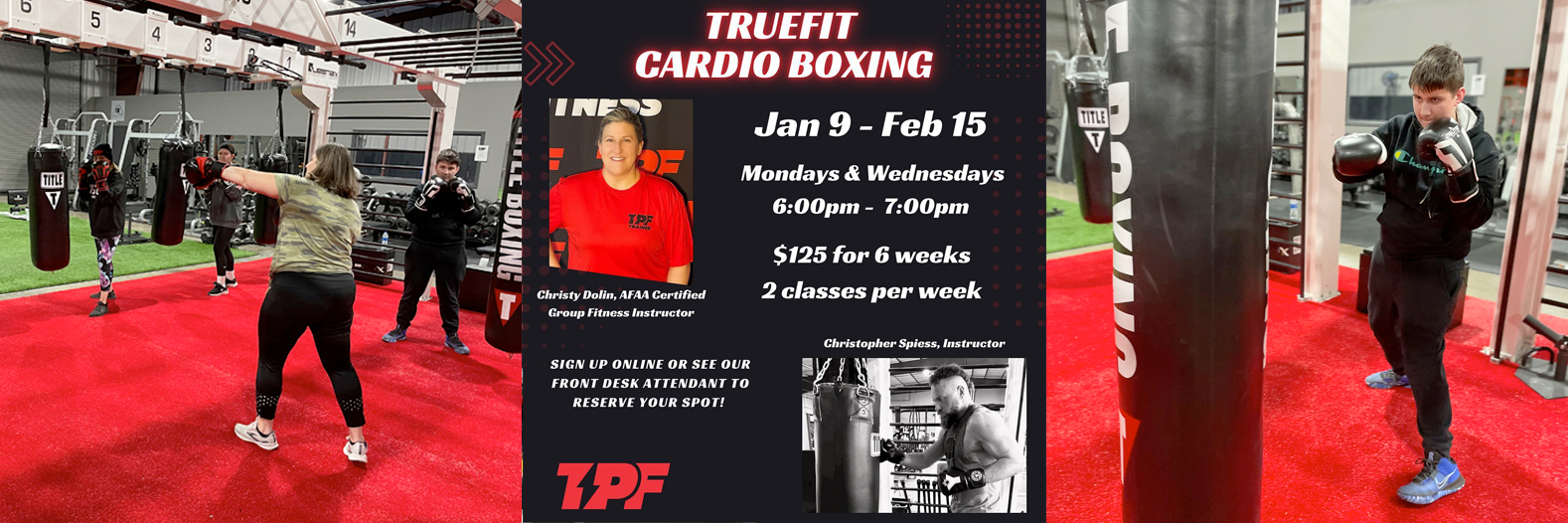 Monday and Wednesday 6PM Classes for TrueFit Cardio Boxing, taught by Christy Dolin